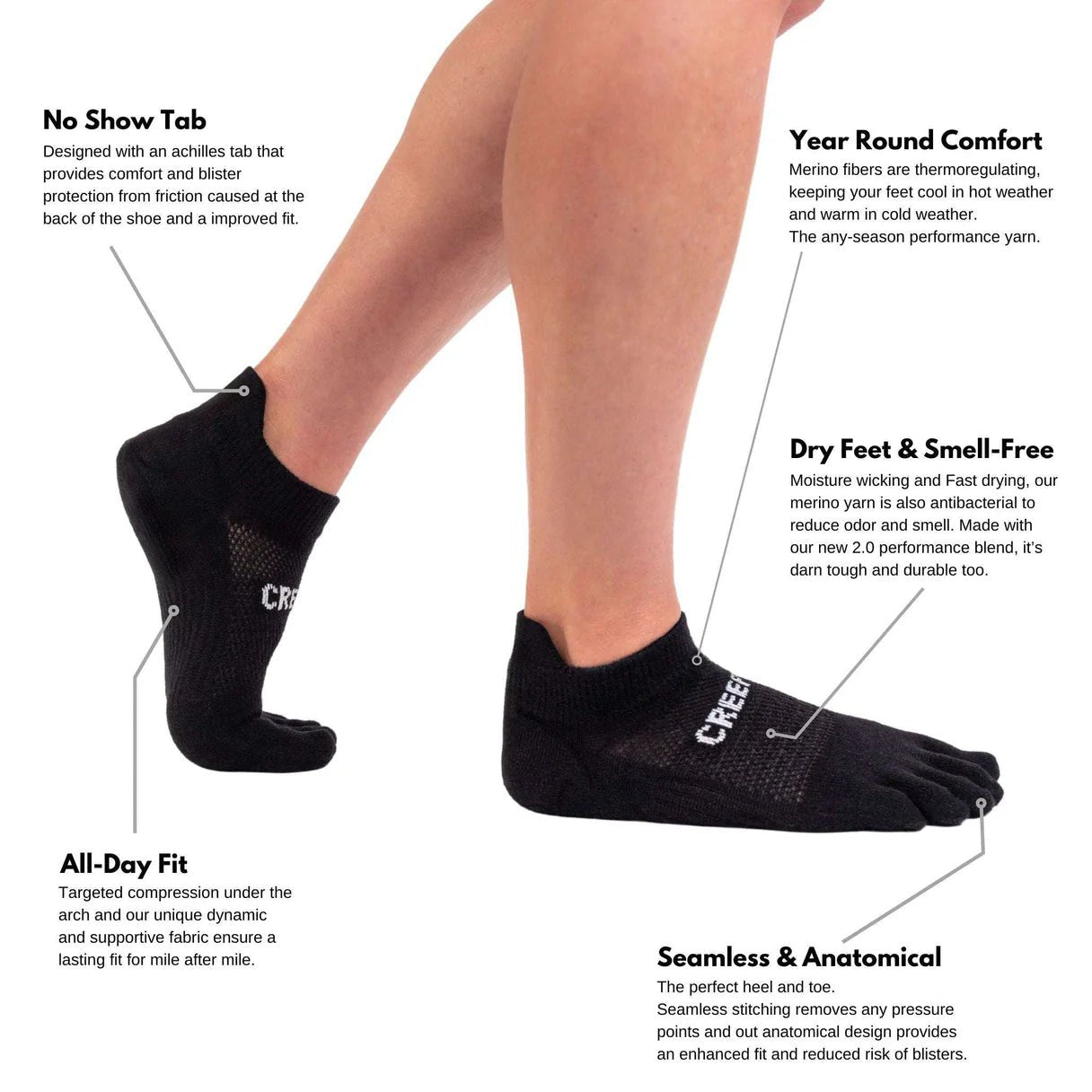 Creepers Merino Toe Socks 2.0 - Low Ankle - Socks - Trek, Trail & Fish NZ