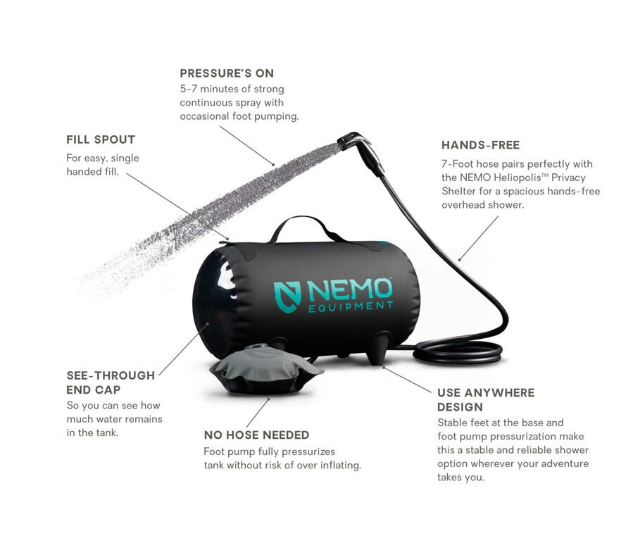 Nemo Helio Pressure Shower - Solar Shower - Trek, Trail & Fish NZ