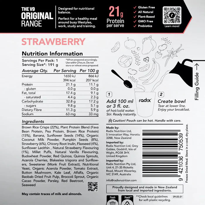 Radix Original Breakfast v9.0 400cal - Freeze - dried Meal - Trek, Trail & Fish NZ