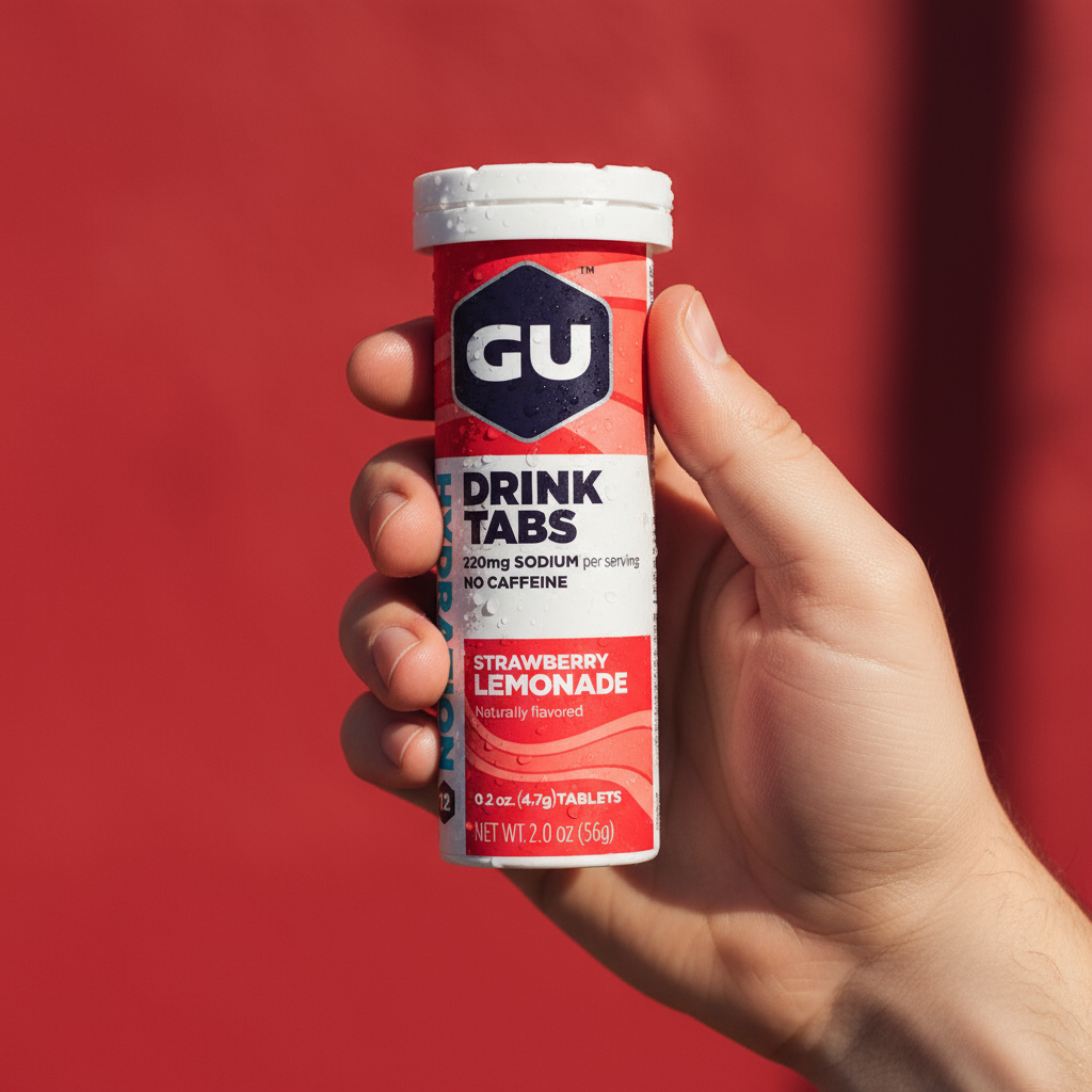 Ultra realistic hand holding Gu hydration tabs