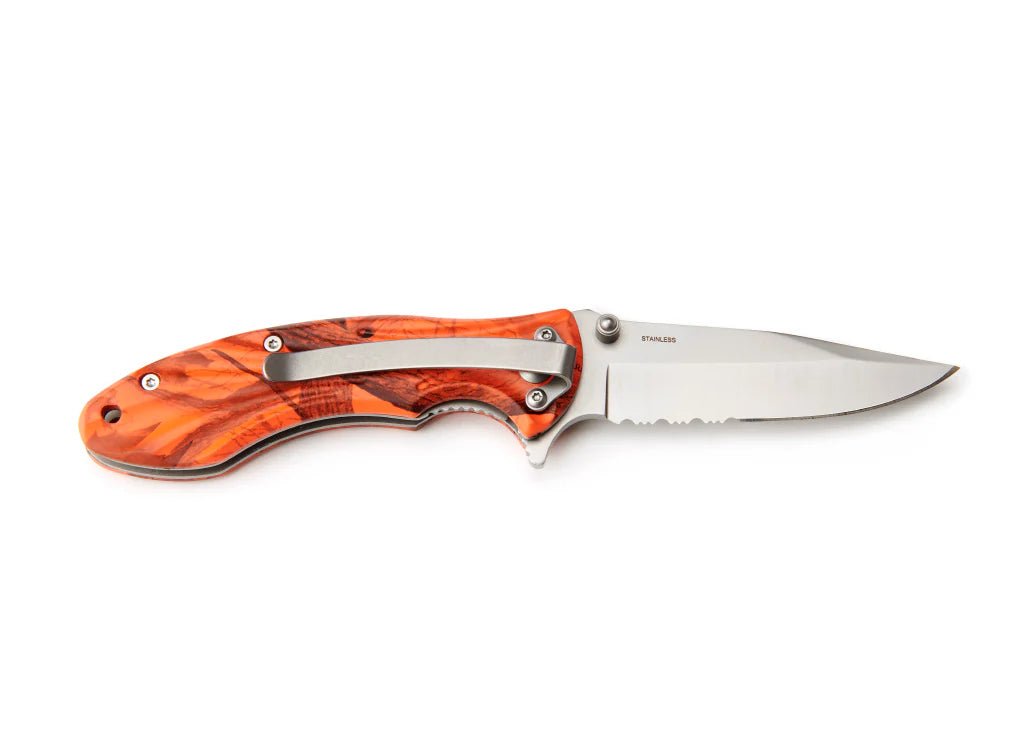 Whitby Orange Camo Lock Knife (2.75") - in - store only - Trek, Trail & Fish NZ